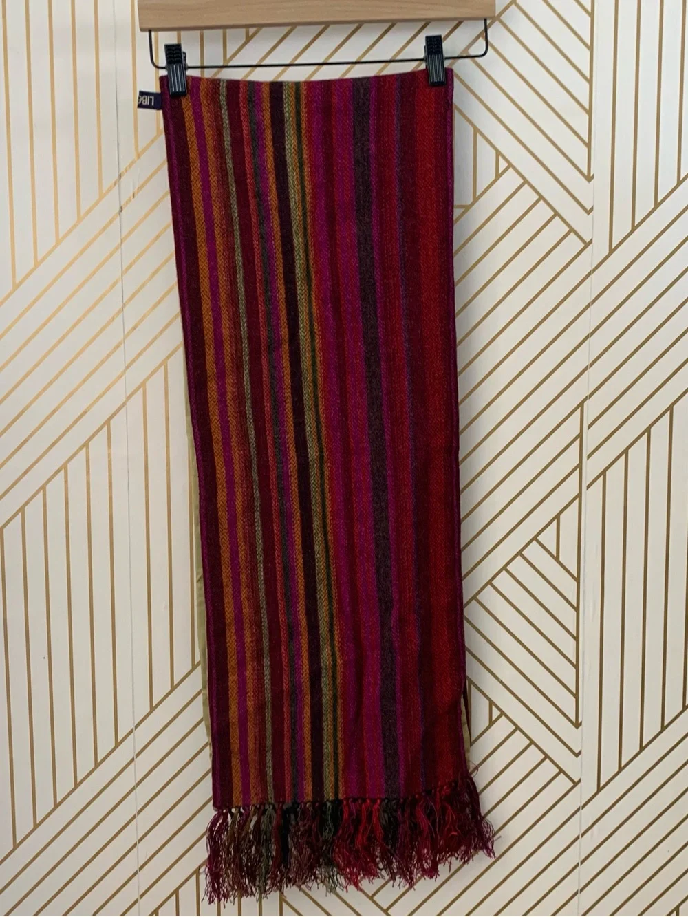 Liberty of London Striped Scarf jewel tone 70s inspired retro Art Deco fringe